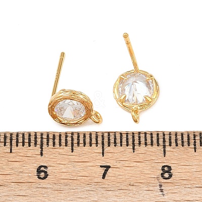 Brass Micro Pave Clear Cubic Zirconia Stud Earring Findings KK-Z133-01G-01-1