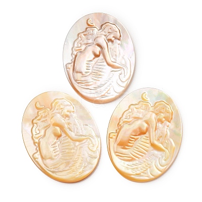 Natural Yellow Shell Carved Cabochons SHEL-G024-02B-1