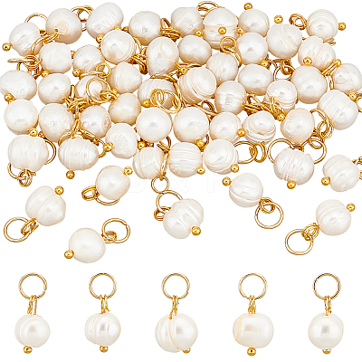 52Pcs Natural Freshwater Pearl Charms PALLOY-AB00105-1