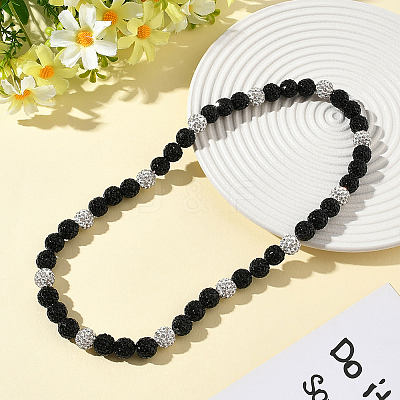 1Pc Polymer Clay Rhinestone Round Beaded Stretch Necklaces NJEW-SP0001-14H-1