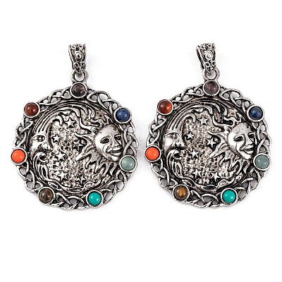 Chakra Natural Tiger Eye & Natural Lapis Lazuli & Natural Carnelian & Synthetic Turquoise & Glass Pendants G-NH0025-01AS-1