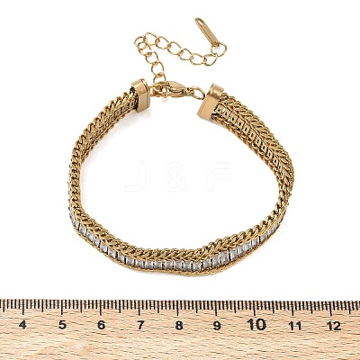 304 Stainless Steel & Glass Wheat Chain Double Layers Bracelets for Women BJEW-F540-08G-01-1