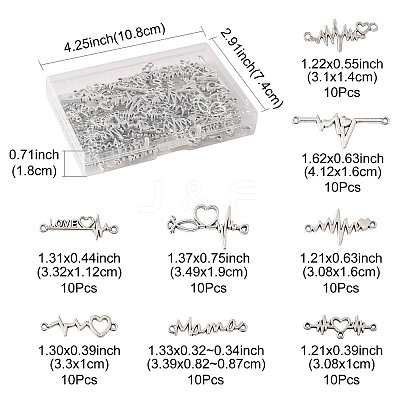 80Pcs 8 Styles Alloy Heartbeat Links Connectors Charms FIND-FS0004-72-1