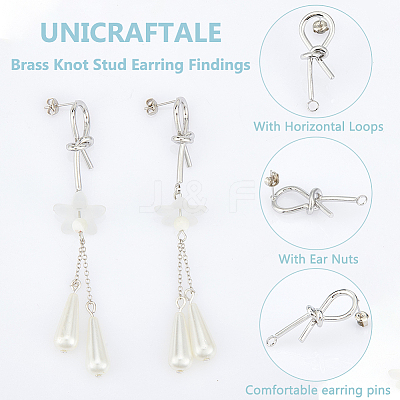 8 Pair Brass Knot Stud Earring Findings KK-UN0001-83-1