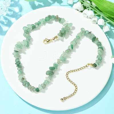 Natural Green Aventurine Chips Beaded Necklace NJEW-FZ00004-03-1