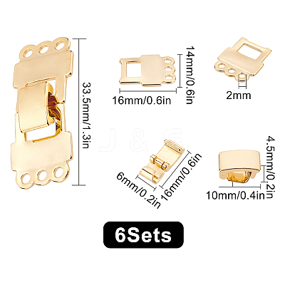 6 Sets Brass Fold Over Clasps STAS-SC0003-33-1