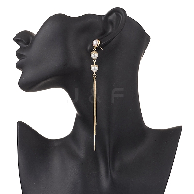 Shell Pearl Bead Tassel Stud Earrings EJEW-JE06653-1