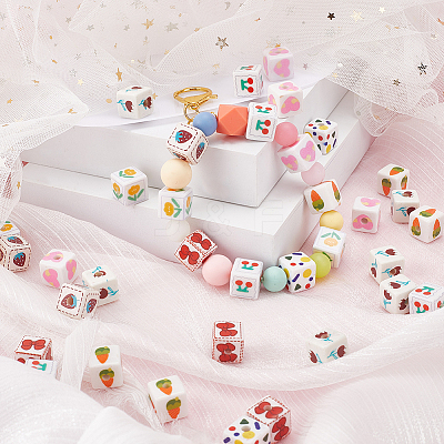 48Pcs 8 Style Opaque Acrylic Beads MACR-SC0001-13-1