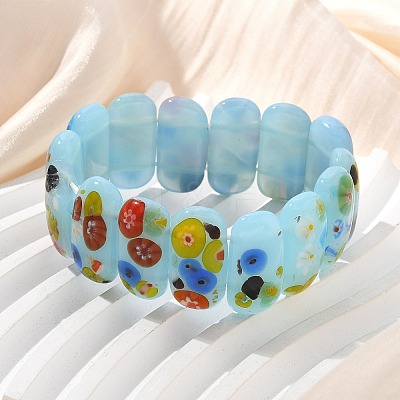 Handmade Millefiori Lampwork Beaded Stretch Bracelets for Men Women BJEW-G738-01C-04-1