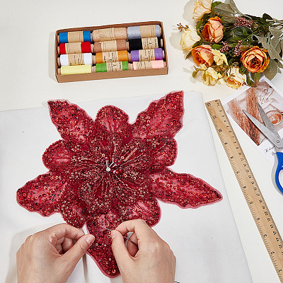 3D Flower Polyester Sequin Brooches for Backpack Clothes JEWB-WH0030-63B-1