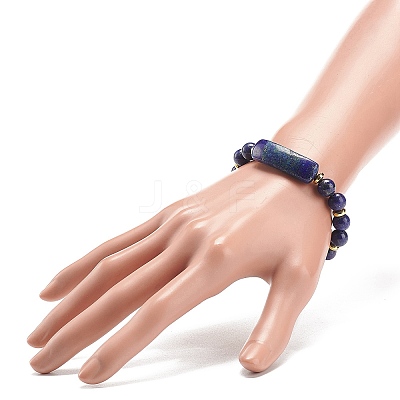 Natural Lapis Lazuli(Dyed) Rectangle Beaded Stretch Bracelet BJEW-JB08982-02-1
