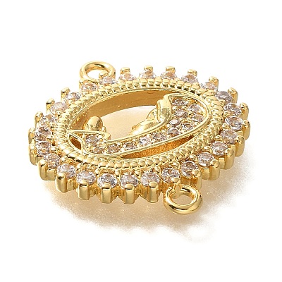 Rack Plating Brass Clear Cubic Zirconia Religion Virgin Mary Oval Connector Charms X-KK-M298-03G-1