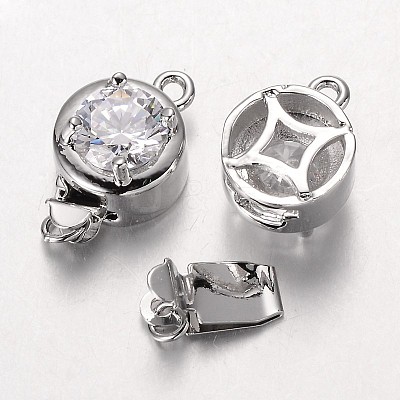 Brass Cubic Zirconia Box Clasps ZIRC-O020-13-NR-1