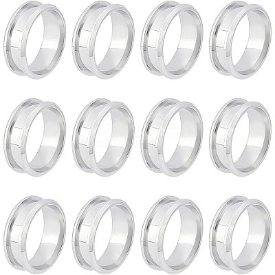 12Pcs Stainless Steel Grooved Finger Ring Settings STAS-UN0038-94B-1