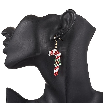 5 Pairs 304 Stainless Steel Glass Seed Beads Christmas Theme Dangle Earrings EJEW-MZ00527-1