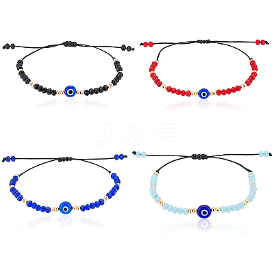 4Pcs 4 Colors Glass & Plastic Evil Eye Braided Bead Bracelets Set BJEW-AN0001-27-1