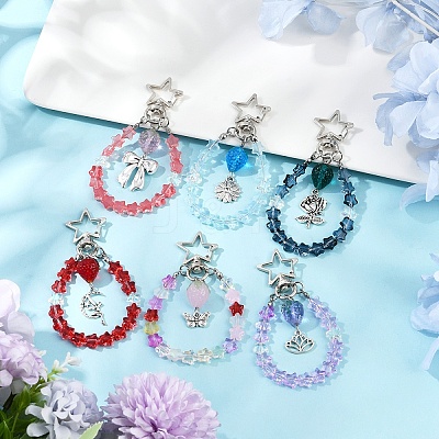 Glass Star & Alloy Bowknot Pendant Decoration HJEW-YW00071-01-1