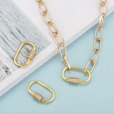 Brass Micro Pave Cubic Zirconia Screw Carabiner Lock Charms ZIRC-F105-03G-1