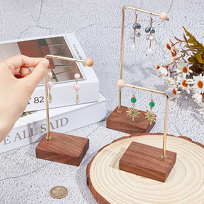 3Pcs 3 Sizes Alloy Jewelry Display Stands with Wood Base EDIS-WH0022-25-1