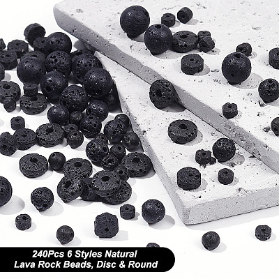 240Pcs 6 Styles Natural Lava Rock Beads G-OC0004-52-1