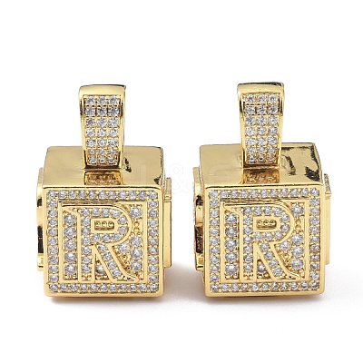 Alphabet Brass Micro Pave Clear Cubic Zirconia Pendants ZIRC-O045-01G-R-1