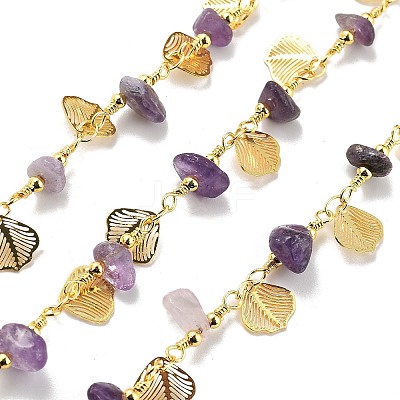 Amethyst & Glass Link Chains CHC-K014-15G-04-1