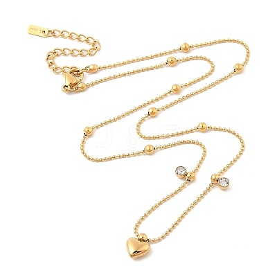 Ion Plating(IP) 304 Stainless Steel Crystal Rhinestone Flat Round & Heart Pendant Ball Chain Necklaces for Women NJEW-F328-05G-1