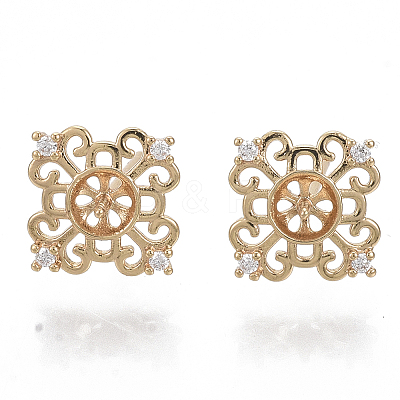 Brass Micro Pave Clear Cubic Zirconia Stud Earring Findings KK-N232-04-NF-1