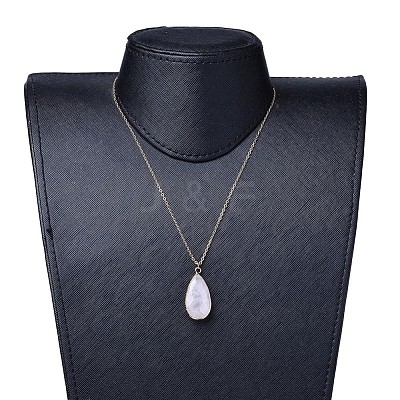 Teardrop Natural Rose Quartz Pendant Necklaces NJEW-JN02321-03-1