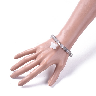 Natural Quartz Crystal Stretch Charm Bracelets BJEW-JB04692-01-1