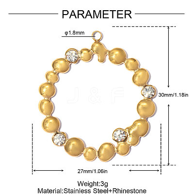 304 Stainless Steel with Crystal Rhinestone Pendants RB-OY001-22G-1