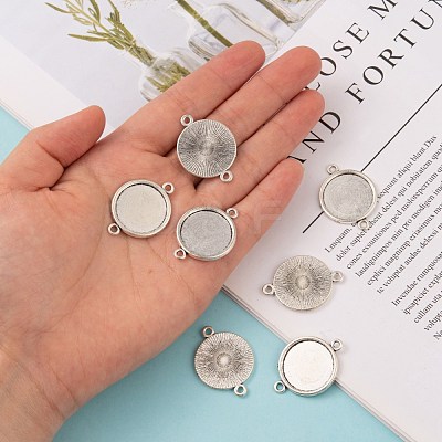 Tibetan Style Alloy Flat Round Cabochon Connector Settings TIBE-M022-09AS-1