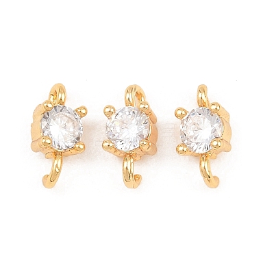 Brass Pave Clear Cubic Zirconia Flat Round Connector Charms KK-H538-21B-G-1
