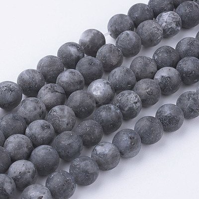 Natural Black Larvikite Bead Strands G-G735-57F-8mm-1