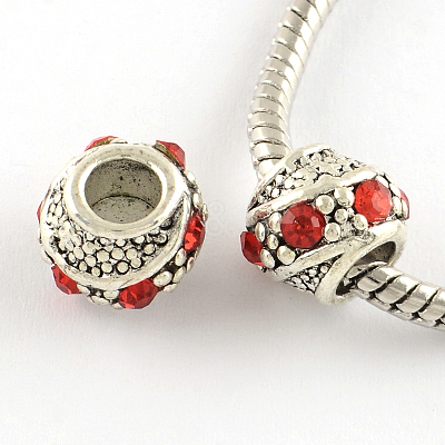 Barrel Antique Silver Plated Metal Alloy Rhinestone European Beads ALRI-Q228-02A-1