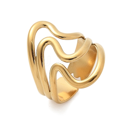 304 Stainless Steel Wave Multilayer Open Cuff Rings for Women RJEW-Z077-01G-03-1