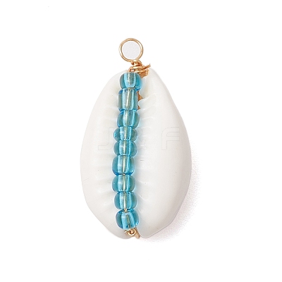 42Pcs 42 Styles Natural Cowrie Shell & Glass Seed Beads Pendants PALLOY-JF02759-1