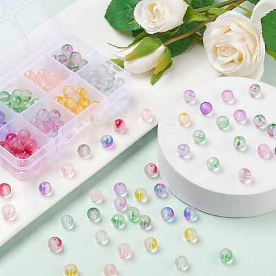 176Pcs 8 Colors Frosted Spray Painted Glass Beads GLAA-YW0001-38-1