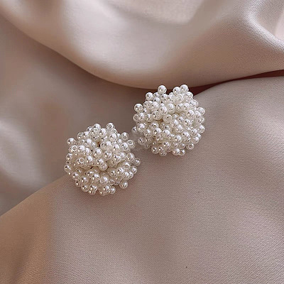Flower Alloy Plastic Imitation Pearl Clip-on Earrings FS-WGFEC53-02-1