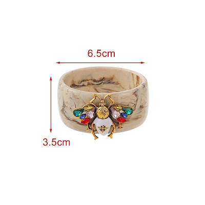 304 Stainless Steel Pave Cubic Zirconia Bee Resin Bangles for Women WG5E3EC-01-1