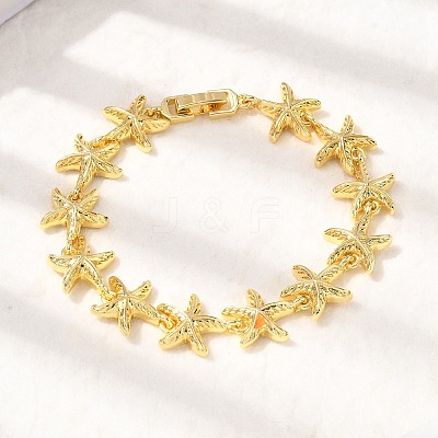 Summer Beach Brass Starfish Link Chain Bracelets LS-BJEW-C118-04G-1