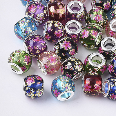 Printed Transparent Glass European Beads X-GPDL-T003-002-1
