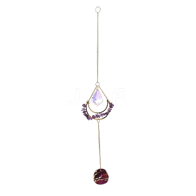 Natural Amethyst Chips & Agate Slice Suncatcher AJEW-C048-01F-1