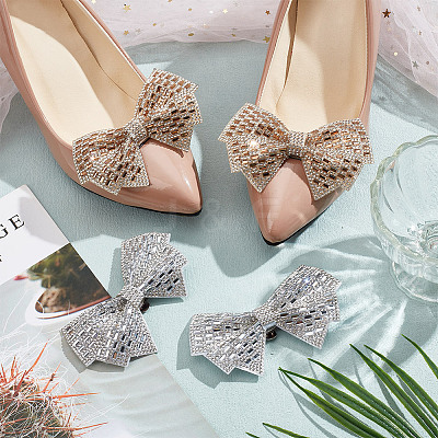 4Pcs 2 Colors Rhinestone Bowknot Shoe Decoration AJEW-HY0001-78-1