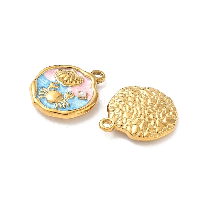 304 Stainless Steel Enamel Crab Pendants STAS-I346-05G-03-1