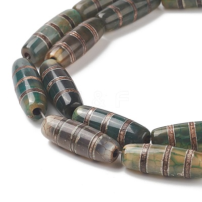 Tibetan Style Striped Pattern dZi Beads Strands TDZI-G012-37B-1