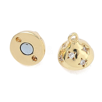 Round Brass Micro Pave Clear Cubic Zirconia Magnetic Clasps KK-C251-12G-1