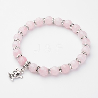 Natural Rose Quartz Charm Bracelets BJEW-N0017-F01-1