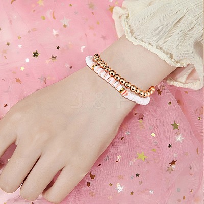 5Pcs 5 Style Polymer Clay Heishi Surfer Stretch Bracelets Set with Synthetic Hematite BJEW-SZ0002-43C-1
