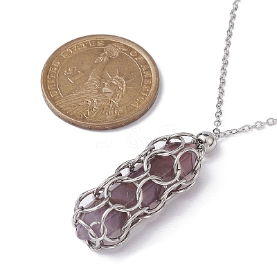 Natural Mixed Gemstone Bullet Pendant Necklace NJEW-JN04421-1